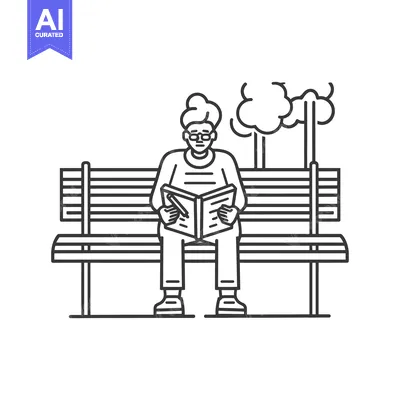 Premium design asset: Elderly person reading a book on a bench in a park