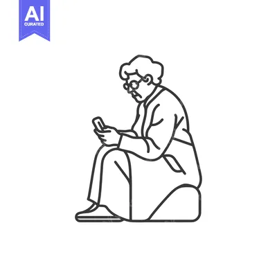 Aset premium populer: Elderly Person Sitting and Using a Smartphone