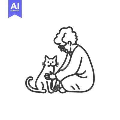 Aset premium populer: Elderly Person Sitting with Cat