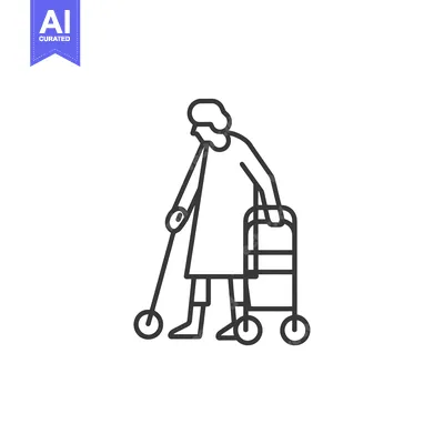 Aset desain premium: Elderly Person Using a Walker and Cane