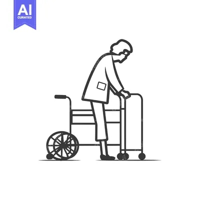 Aset desain premium: Elderly Person Using a Walker for Mobility Assistance