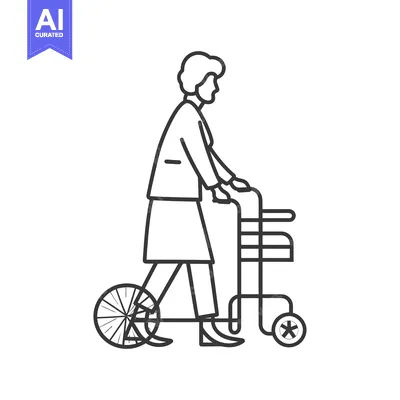 Aset premium populer: Elderly Person Using a Walker With a Single Large Wheel