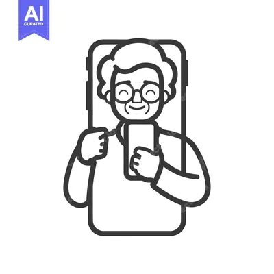 Aset premium populer: Elderly Person Using Smartphone With Happy Expression