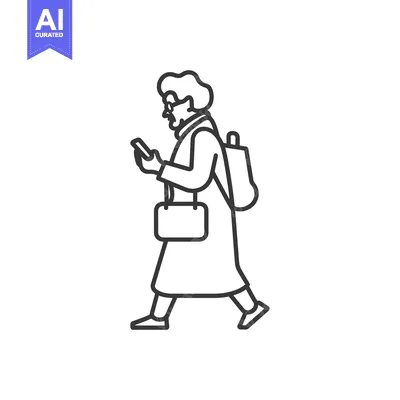 Premium design asset: Elderly Person Walking and Using a Smartphone