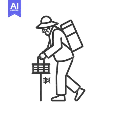 Aset desain premium: Elderly Person Walking with a Cane and Backpack