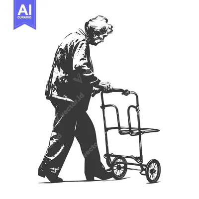 Aset desain premium: Elderly Person Walking with a Walker