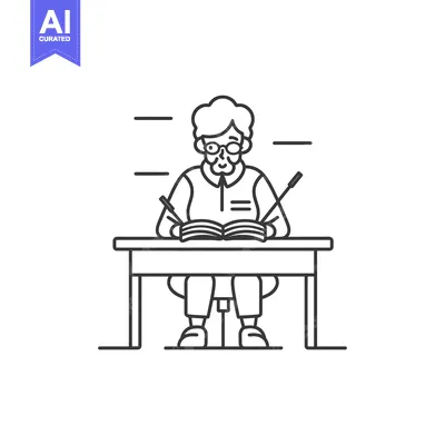 Premium design asset: Elderly Person Wearing Glasses Reading a Book at a Desk