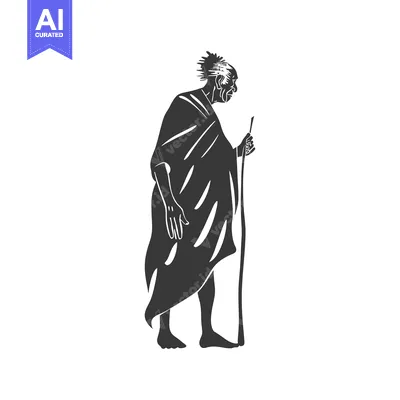 Elderly Person with a Walking Stick, Wearing a Long Robe