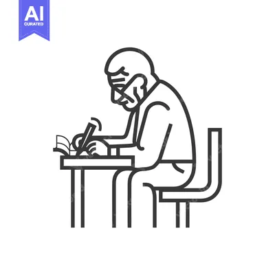 Aset desain premium: Elderly Person Writing at a Desk with Glasses