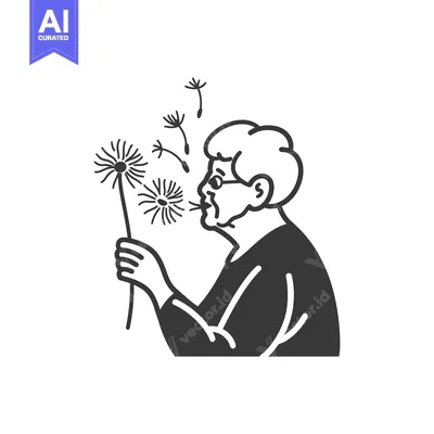 Aset premium populer: Elderly Woman Blowing on a Dandelion with Seeds Dispersing