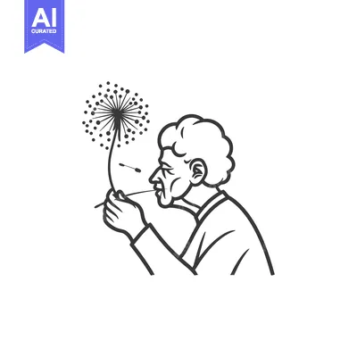 Aset desain premium: Elderly woman blowing on a dandelion with seeds floating away