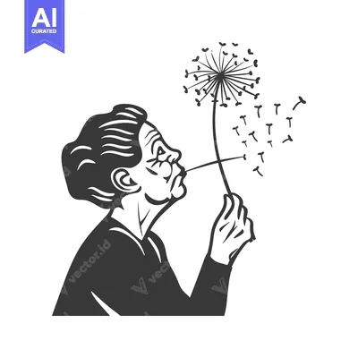 Aset premium populer: Elderly Woman Blowing on Dandelion Seeds