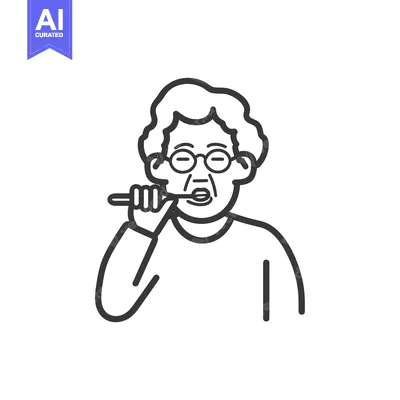 Aset premium populer: Elderly woman brushing her teeth with a toothbrush