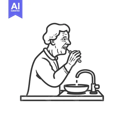 Popular premium asset: Elderly Woman Brushing Teeth at Sink