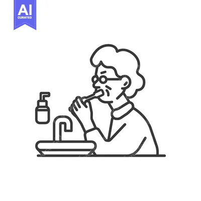 Popular premium asset: Elderly Woman Brushing Teeth in Bathroom Sink