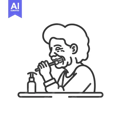 Aset desain premium: Elderly woman brushing teeth with toothbrush and toothpaste
