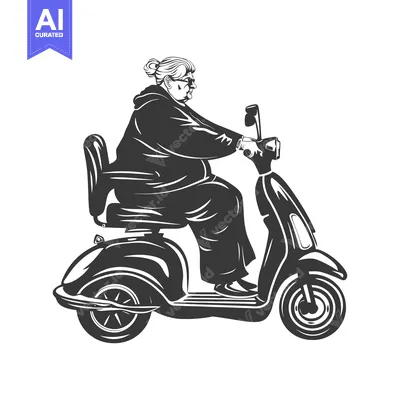 Aset desain premium: Elderly Woman Driving a Motor Scooter