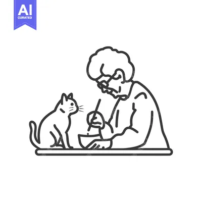 Aset desain premium: Elderly Woman Feeding Cat with Chopsticks at Table