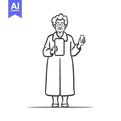 Aset desain premium: Elderly Woman Holding a Smartphone and a Tablet