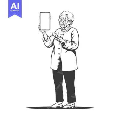 Aset premium populer: Elderly Woman Holding a Smartphone and Tablet