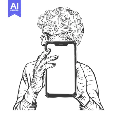 Aset premium populer: Elderly Woman Holding a Smartphone in Front of Her Face