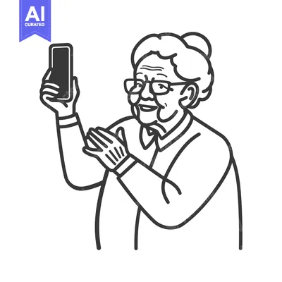 Aset desain premium: Elderly Woman Holding Smartphone and Smiling