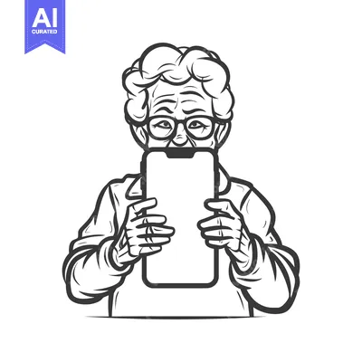 Aset premium populer: Elderly Woman Holding Smartphone in Front of Her Face
