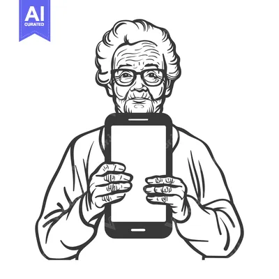 Aset desain premium: Elderly Woman Holding Smartphone With Blank Screen