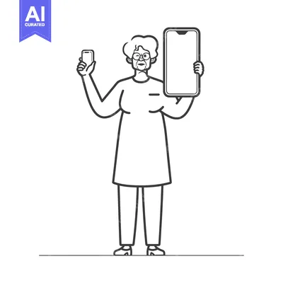 Aset desain premium: Elderly Woman Holding Two Smartphones
