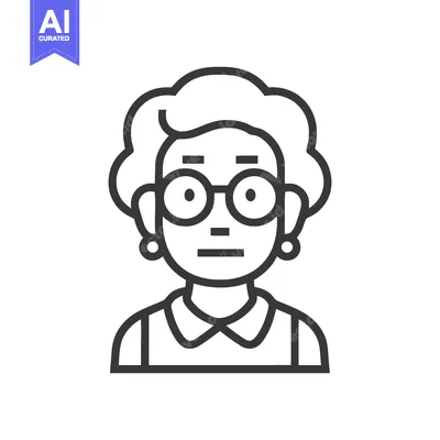 Aset desain premium: Minimalist Icon of an Elderly Woman with Glasses and Earrings