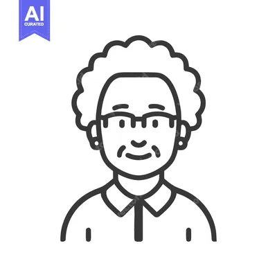Aset desain premium: Minimalist Icon of an Elderly Woman with Glasses and Curly Hair