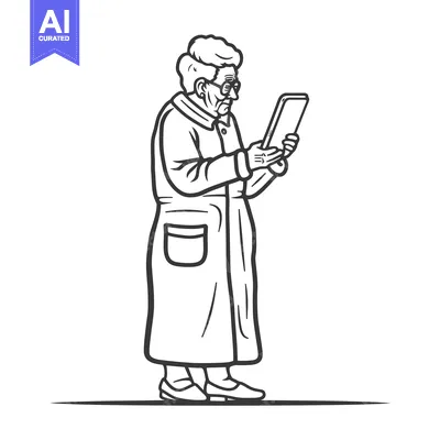 Aset desain premium: Elderly Woman in a Coat Using a Smartphone