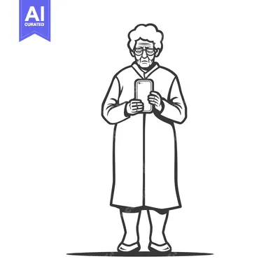 Aset desain premium: Elderly Woman in a Robe Using a Smartphone