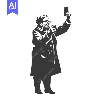Aset premium populer: Elderly Woman in Coat Taking a Selfie with a Smartphone