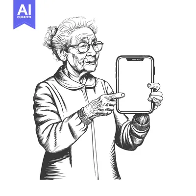 Elderly Woman in Glasses Holding a Smartphone and Pointing at it