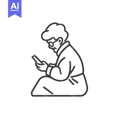 Aset desain premium: Elderly Woman in Glasses Sitting and Using a Smartphone