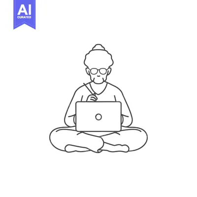 Aset premium populer: Elderly Woman in Glasses Using Laptop While Seated in Lotus Position