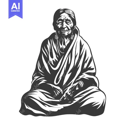 Elderly Woman in Traditional Clothing Sitting in Meditation