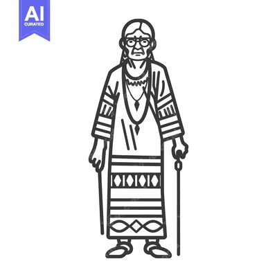 Popular premium asset: Elderly Woman in Traditional Clothing with Walking Stick