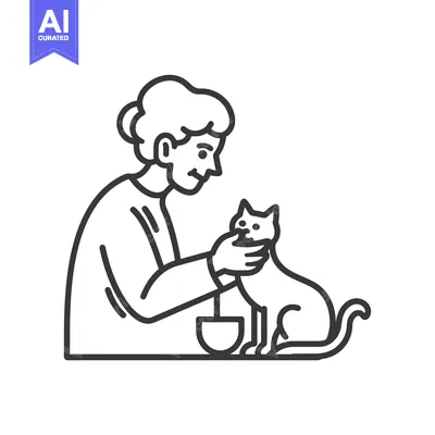Popular premium asset: Elderly Woman Petting a Cat with a Bowl of Food in the Foreground