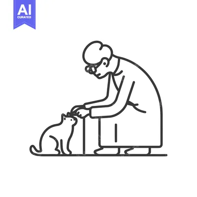 Aset premium populer: Elderly Woman Petting a Cat with One Hand