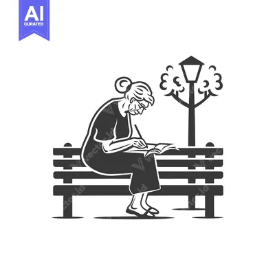 Premium design asset: Elderly Woman Reading a Book on a Bench in a Park