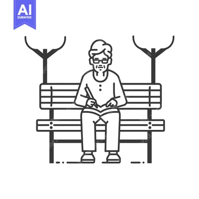 Aset desain premium: Elderly Woman Reading a Book on a Bench Under a Tree