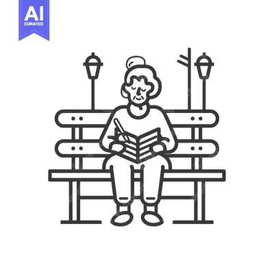 Premium design asset: Elderly Woman Reading Book on Park Bench