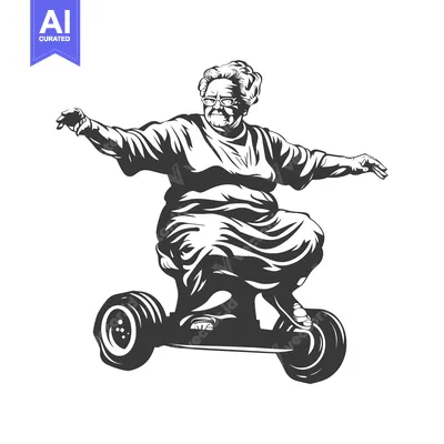Aset desain premium: Elderly Woman Riding a Hoverboard