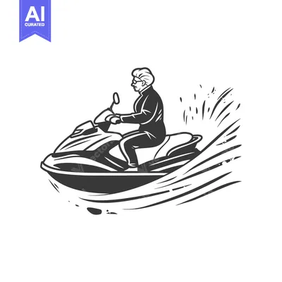 Aset desain premium: Elderly Woman Riding a Jet Ski in a Water Splash