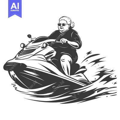 Aset premium populer: Elderly Woman Riding a Jet Ski on Waves