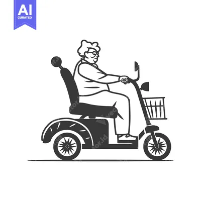 Aset premium populer: Elderly Woman Riding a Mobility Scooter with a Shopping Basket