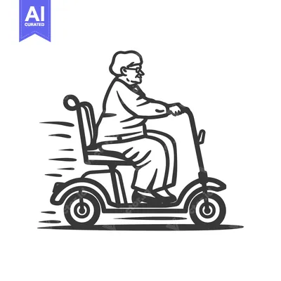 Premium design asset: Elderly Woman Riding a Mobility Scooter with Speed Lines