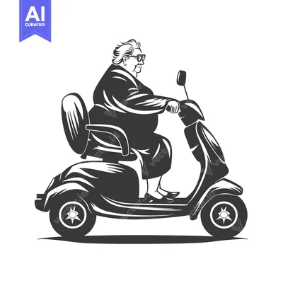 Aset desain premium: Elderly Woman Riding a Motorized Scooter